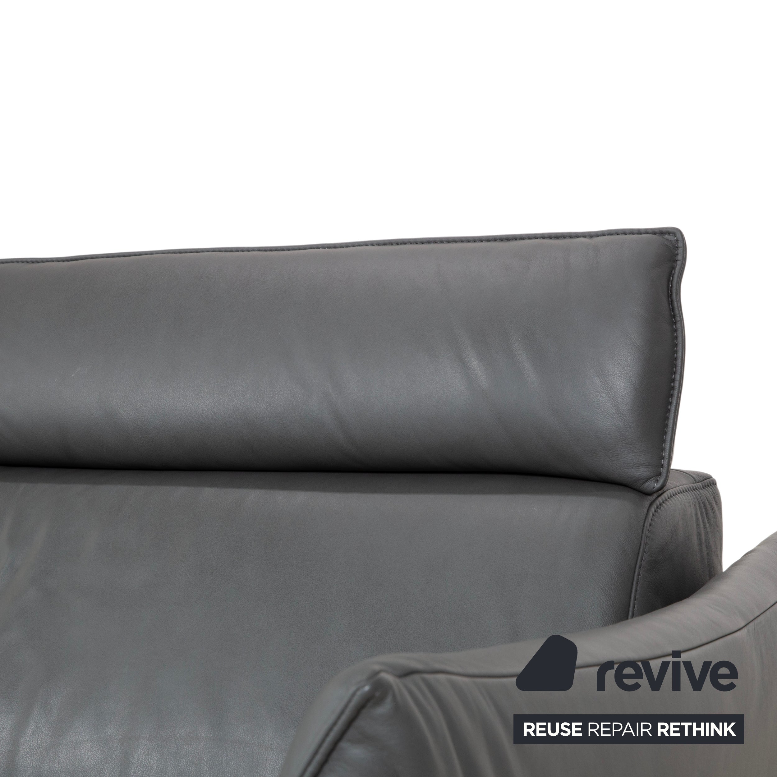 Himolla Weilheim Two-Seater Leather Sofa Grey Manual Function Couch