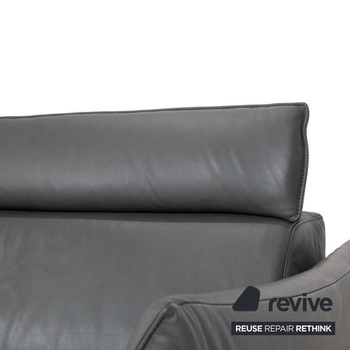 Himolla Weilheim Dreisitzer Leder Sofa Grau manuelle Funktion Couch