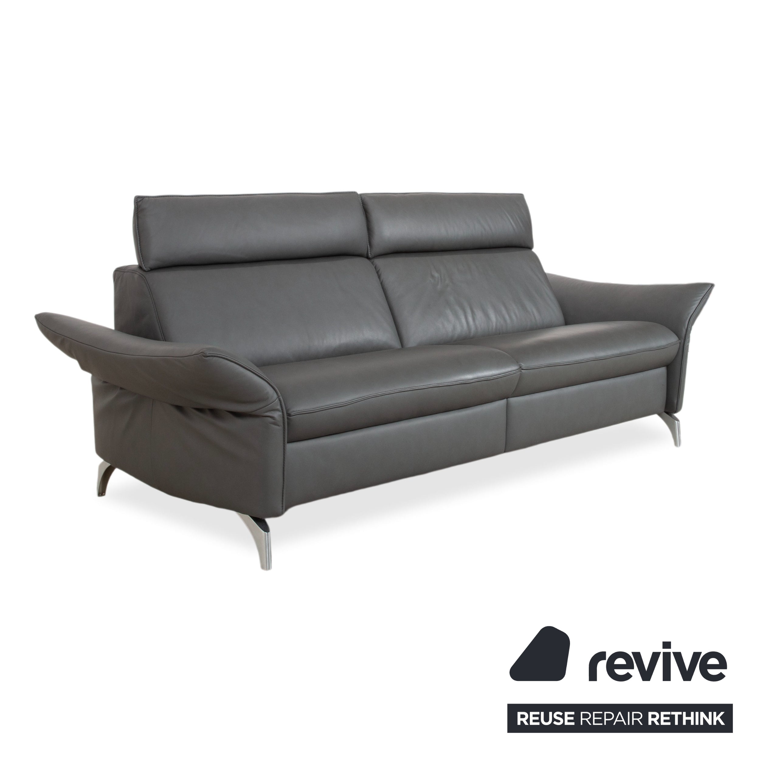 Himolla Weilheim Three-seater Grey Leather Sofa with Manual Reclining Function