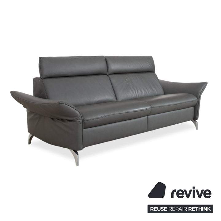 Himolla Weilheim Dreisitzer Leder Sofa Grau manuelle Funktion Couch