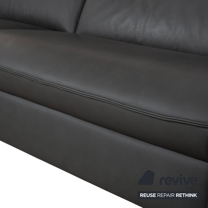 Himolla Weilheim Zweisitzer Leder Sofa Grau manuelle Funktion Couch