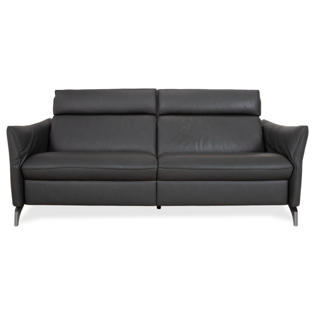 Himolla Weilheim Dreisitzer Leder Sofa Grau manuelle Funktion Couch