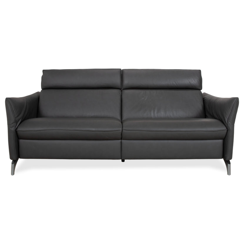 Himolla Weilheim Three-seater Grey Leather Sofa with Manual Reclining Function