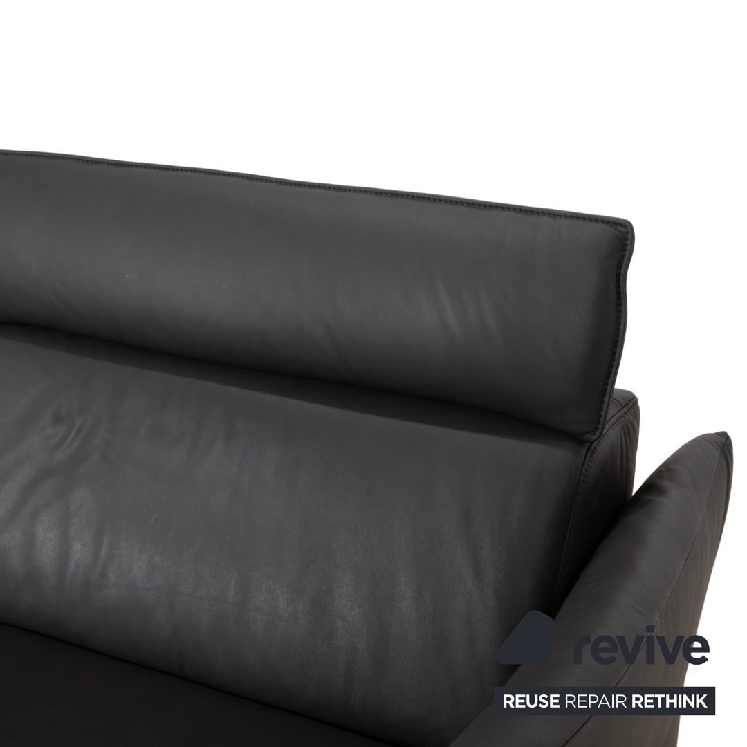 Himolla Weilheim Zweisitzer Leder Sofa Grau manuelle Funktion Couch