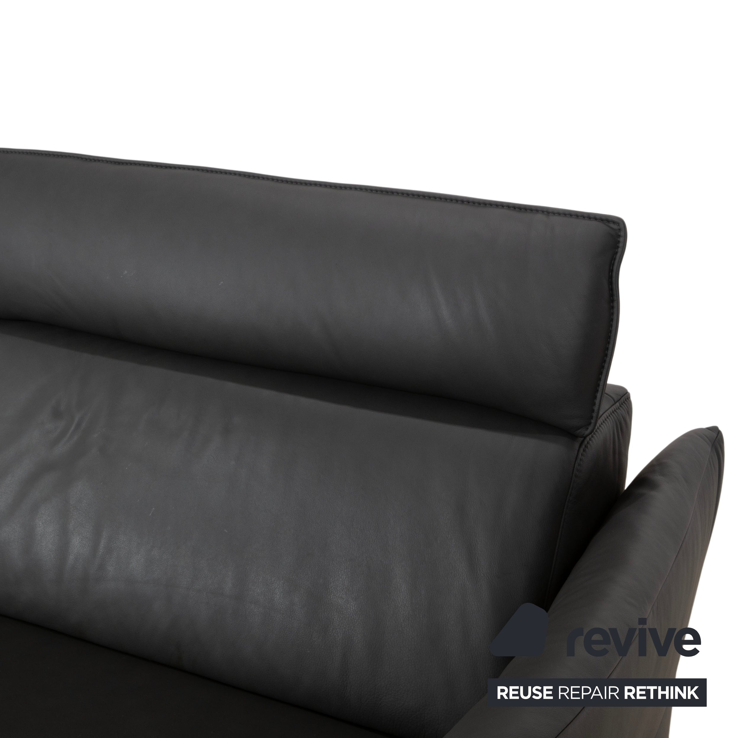 Himolla Weilheim Three-seater Grey Leather Sofa with Manual Reclining Function