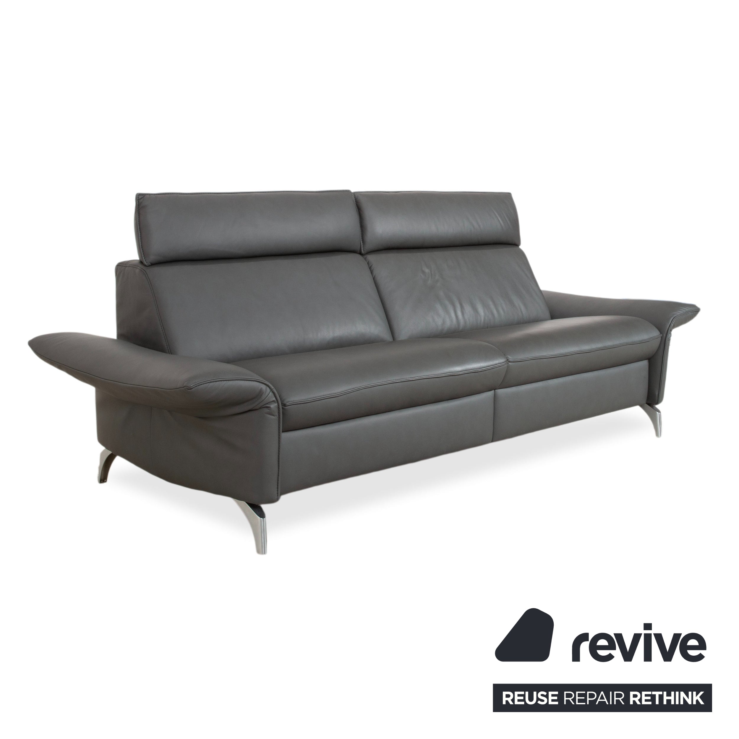 Himolla Weilheim Two-Seater Leather Sofa Grey Manual Function Couch