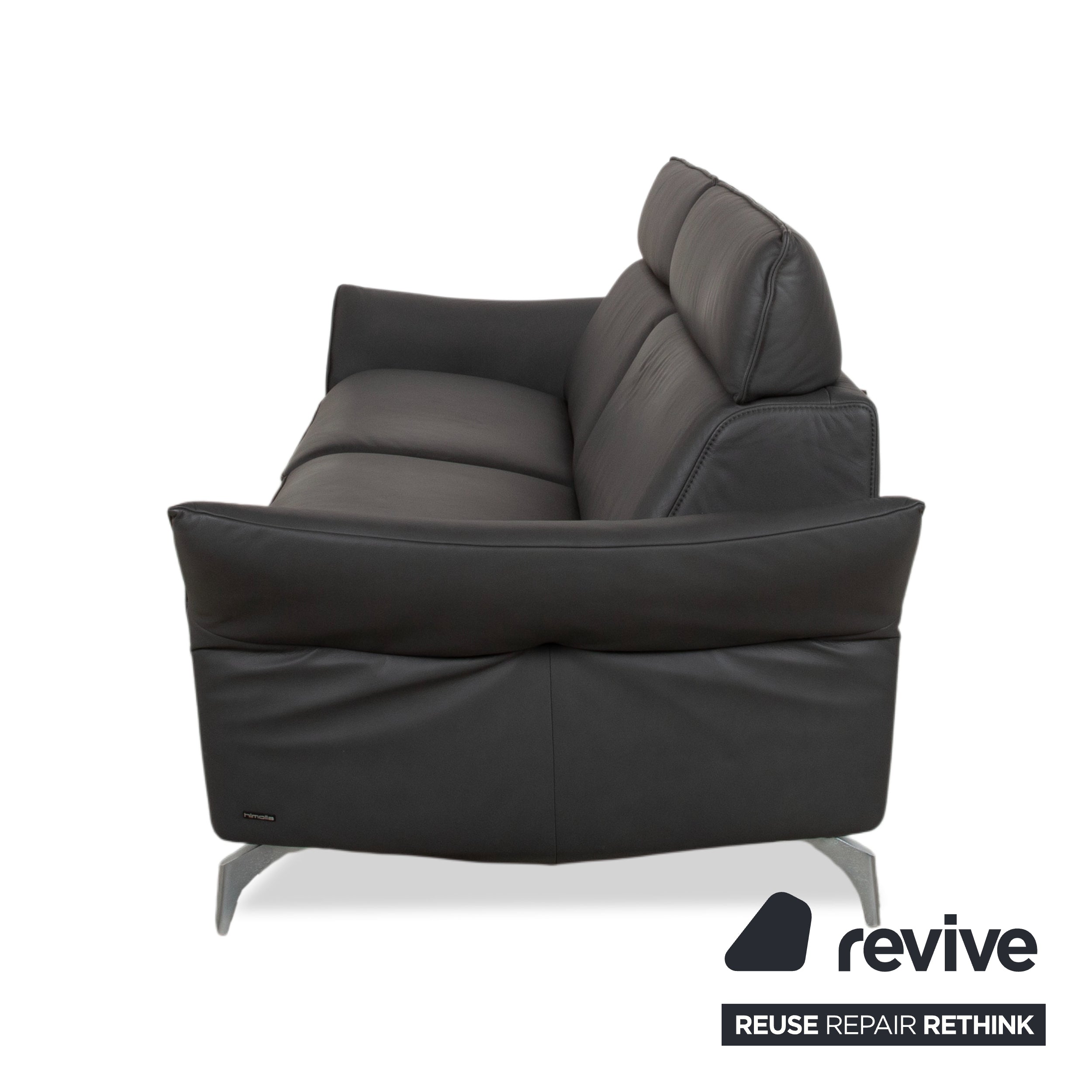 Himolla Weilheim Three-seater Grey Leather Sofa with Manual Reclining Function