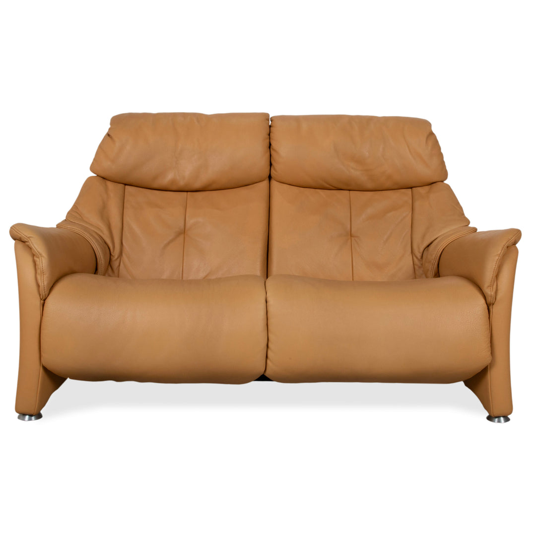 Himolla Two-Seater Leather Sofa Cognac Orange with Electric Function