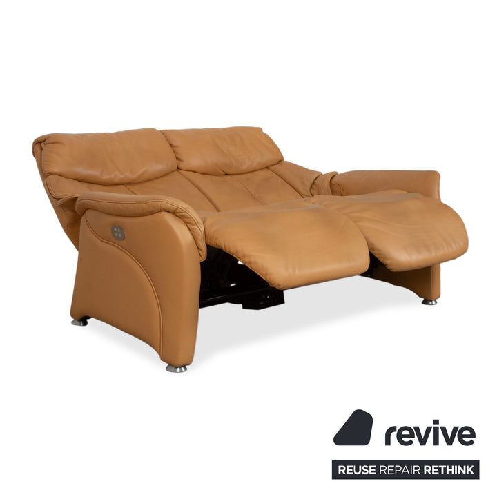 Himolla Two-Seater Leather Sofa Cognac Orange with Electric Function
