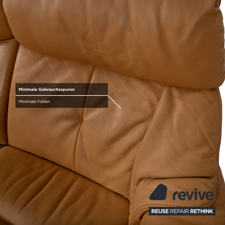 Himolla Two-Seater Leather Sofa Cognac Orange with Electric Function