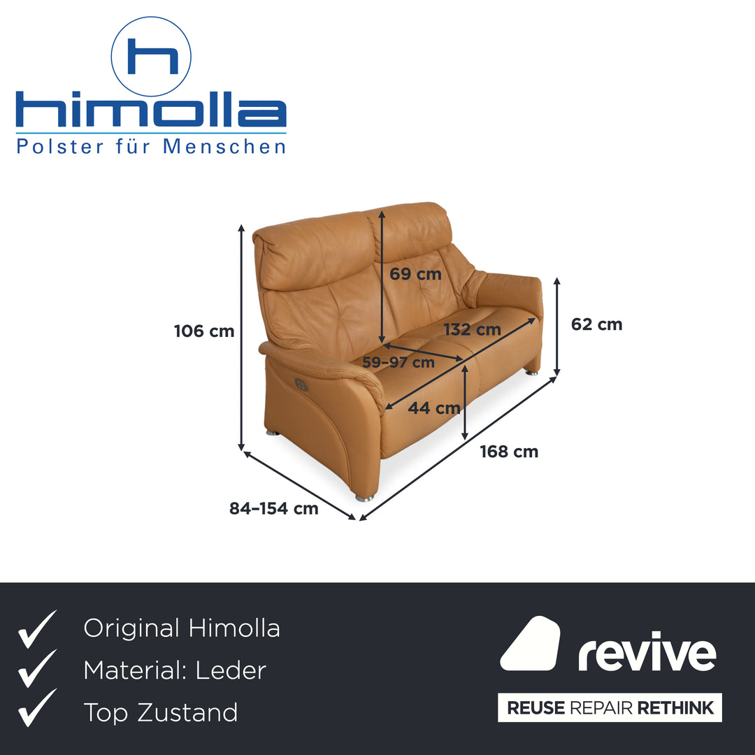 Himolla Two-Seater Leather Sofa Cognac Orange with Electric Function