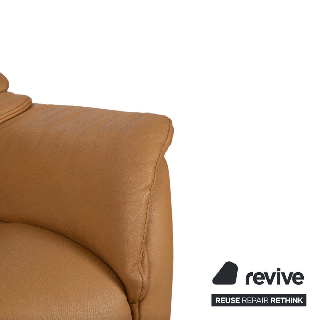 Himolla Two-Seater Leather Sofa Cognac Orange with Electric Function
