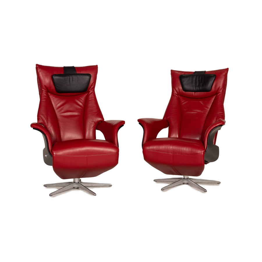 Hjort Knudsen Danish Design Milan Leather Armchair Set Red Function relax function