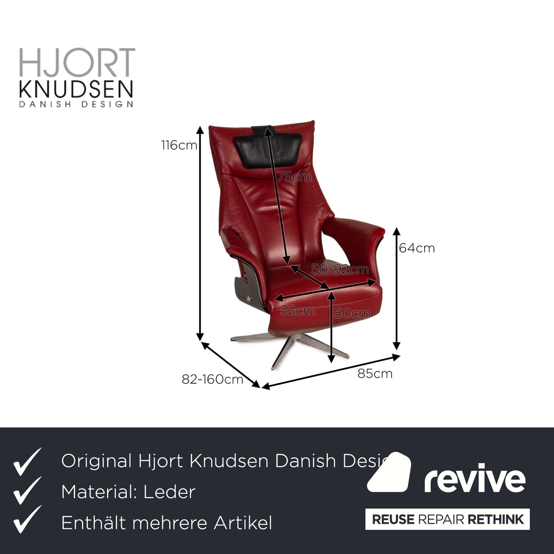 Hjort Knudsen Ensemble de fauteuils en cuir Milan au design danois Fonction rouge Fonction de relaxation