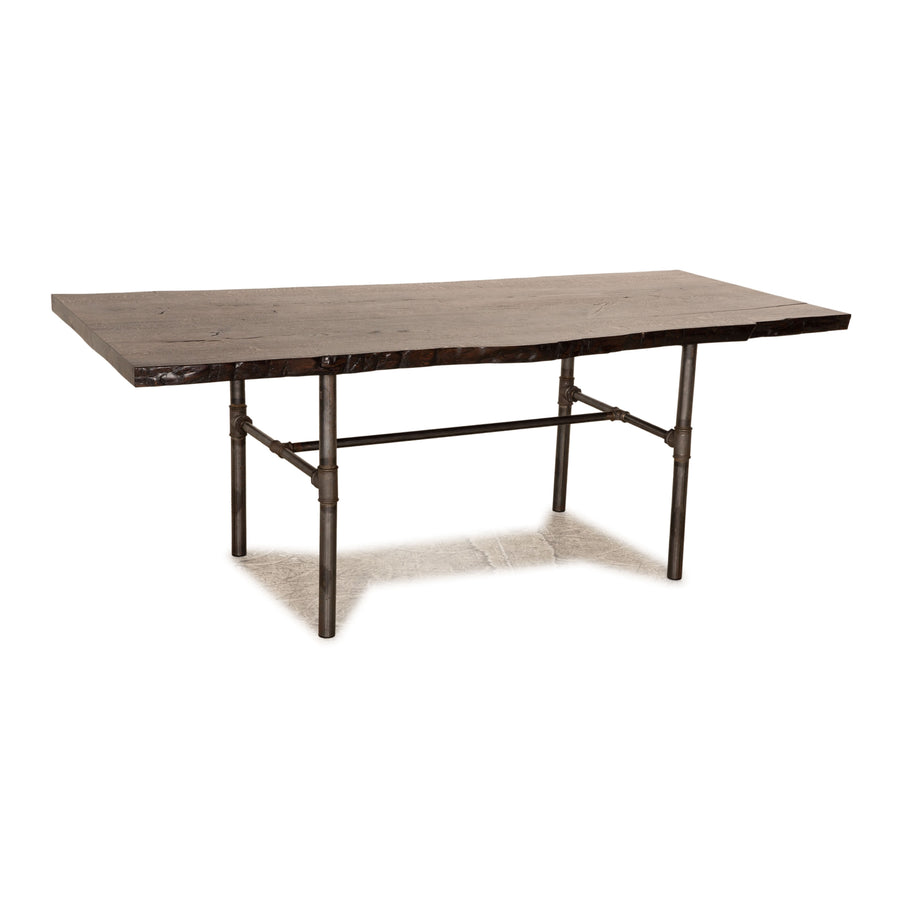 Wooden Dining Table Dark Brown Industrial Style Loft Metal Frame