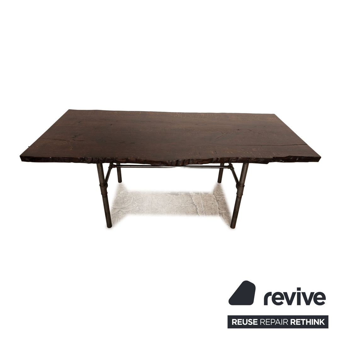 Wooden Dining Table Dark Brown Industrial Style Loft Metal Frame