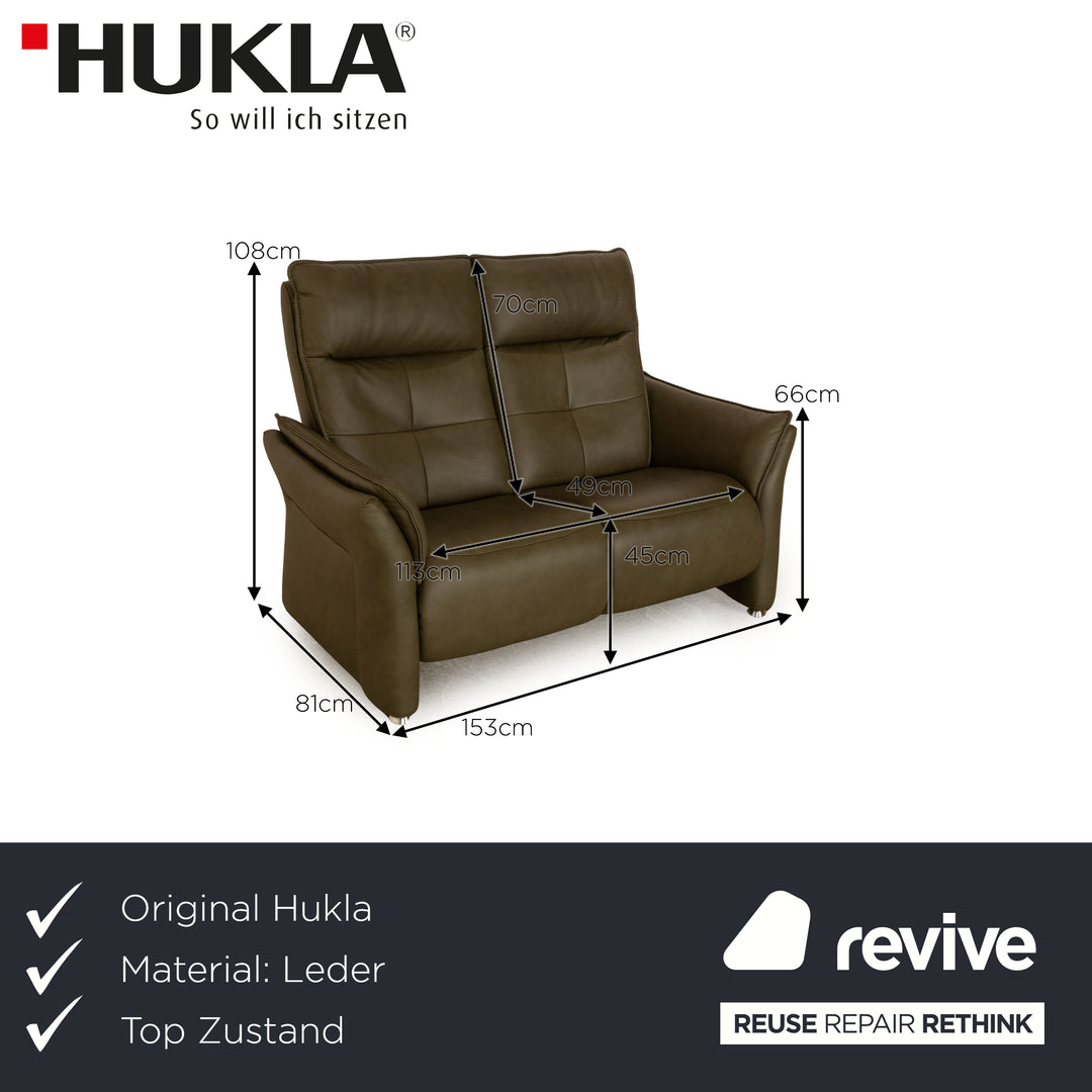 Hukla CL 19023 Leather Two Seater Green Khaki Sofa Couch