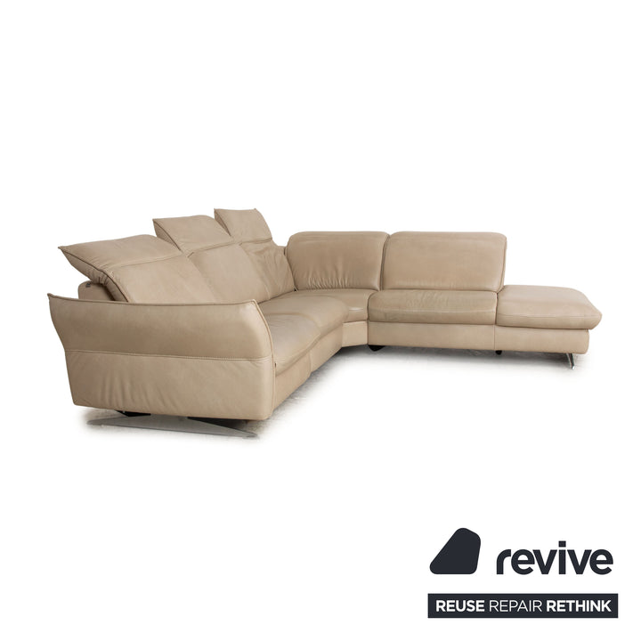Hukla Davino Leather Corner Sofa Cream Grey Electronic &amp; Manual Function Sofa Couch