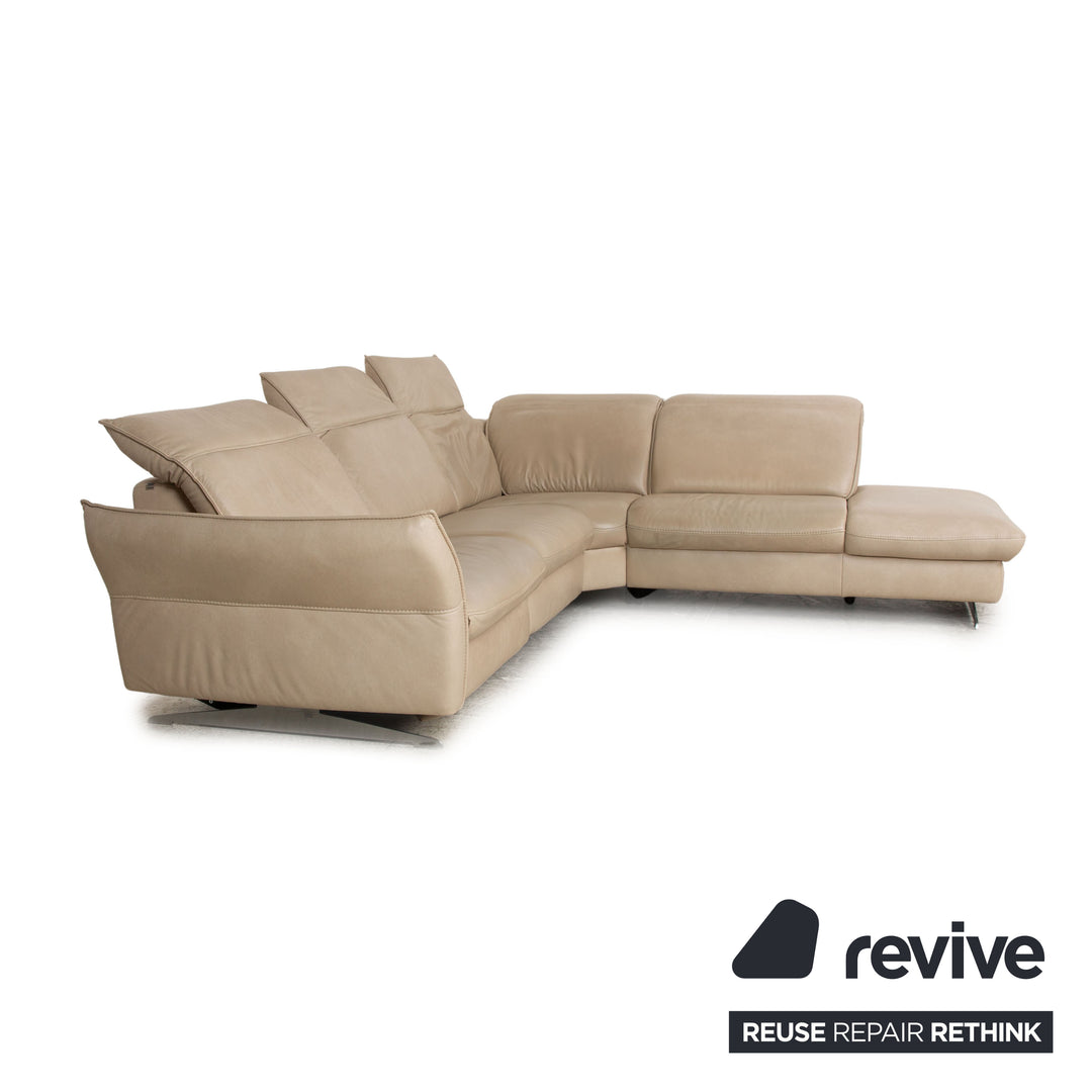 Hukla Davino Leder Ecksofa Creme Grau elektronische & manuelle Funktion Sofa Couch