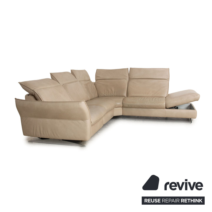 Hukla Davino Leather Corner Sofa Cream Grey Electronic &amp; Manual Function Sofa Couch
