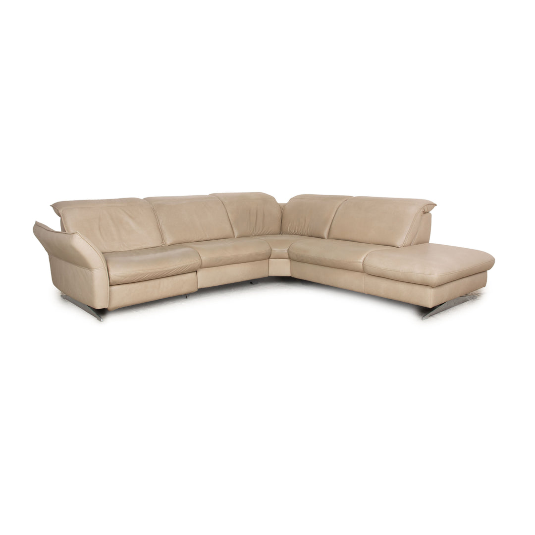 Hukla Davino Leather Corner Sofa Cream Grey Electronic &amp; Manual Function Sofa Couch