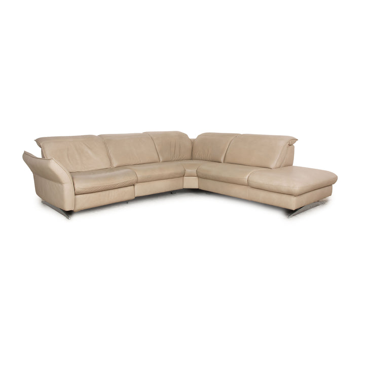 Hukla Davino Leather Corner Sofa Cream Grey Electronic &amp; Manual Function Sofa Couch