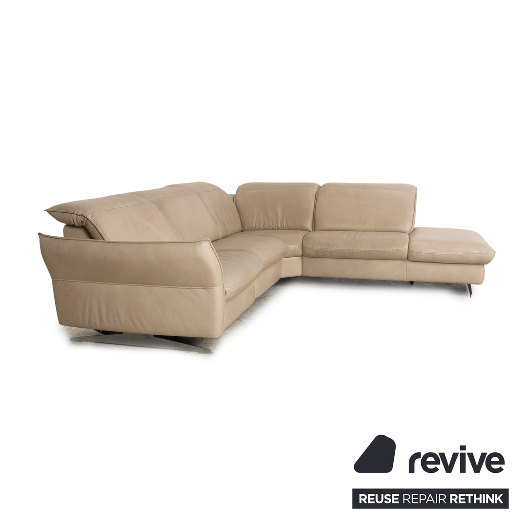 Hukla Davino Leather Corner Sofa Cream Grey Electronic &amp; Manual Function Sofa Couch
