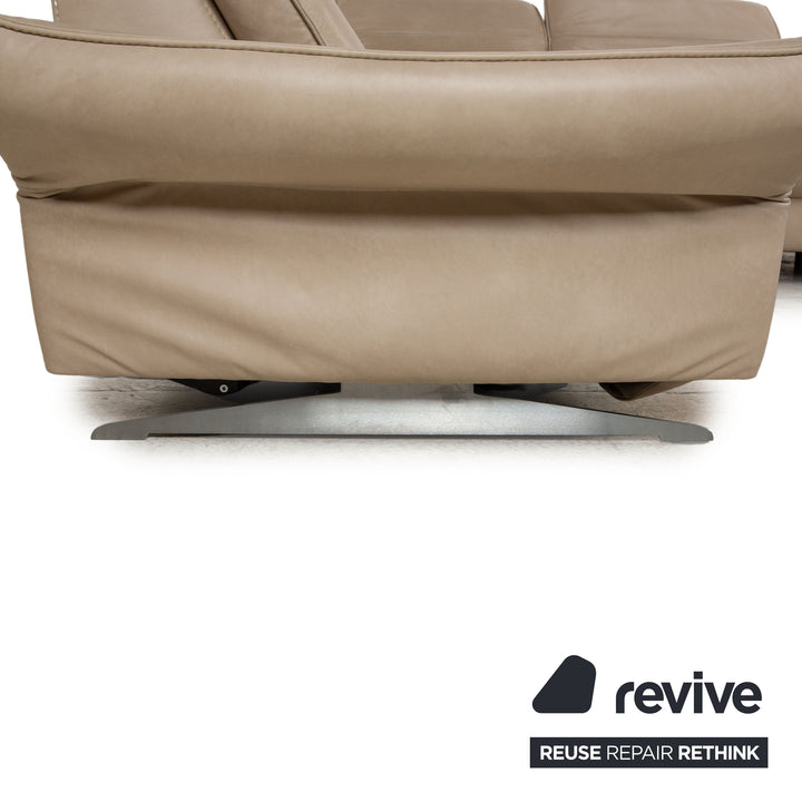 Hukla Davino Leather Corner Sofa Cream Grey Electronic &amp; Manual Function Sofa Couch