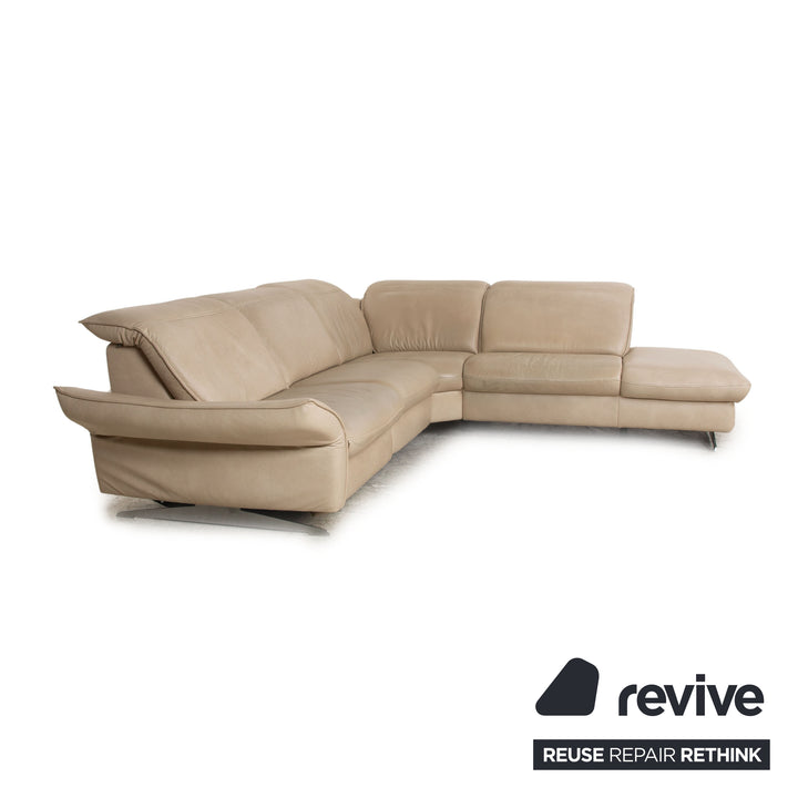 Hukla Davino Leather Corner Sofa Cream Grey Electronic &amp; Manual Function Sofa Couch