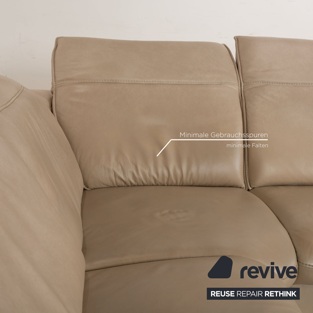 Hukla Davino Leather Corner Sofa Cream Grey Electronic &amp; Manual Function Sofa Couch