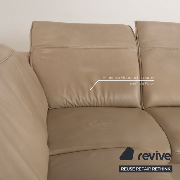 Hukla Davino Leather Corner Sofa Cream Grey Electronic &amp; Manual Function Sofa Couch