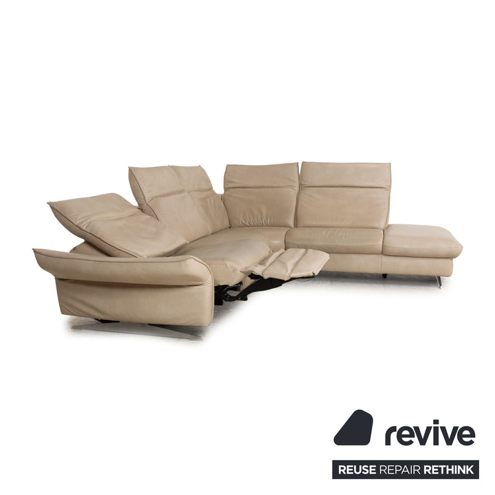 Hukla Davino Leather Corner Sofa Cream Grey Electronic &amp; Manual Function Sofa Couch