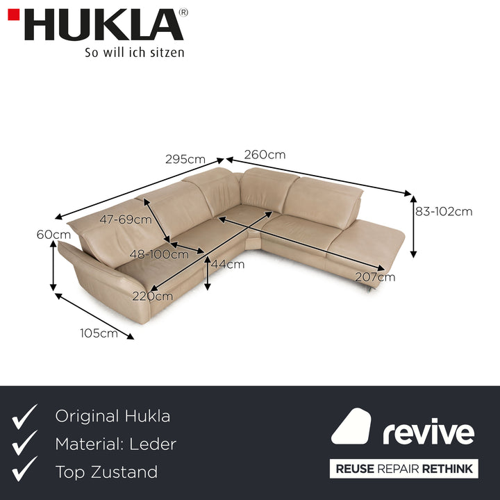 Hukla Davino Leder Ecksofa Creme Grau elektronische & manuelle Funktion Sofa Couch