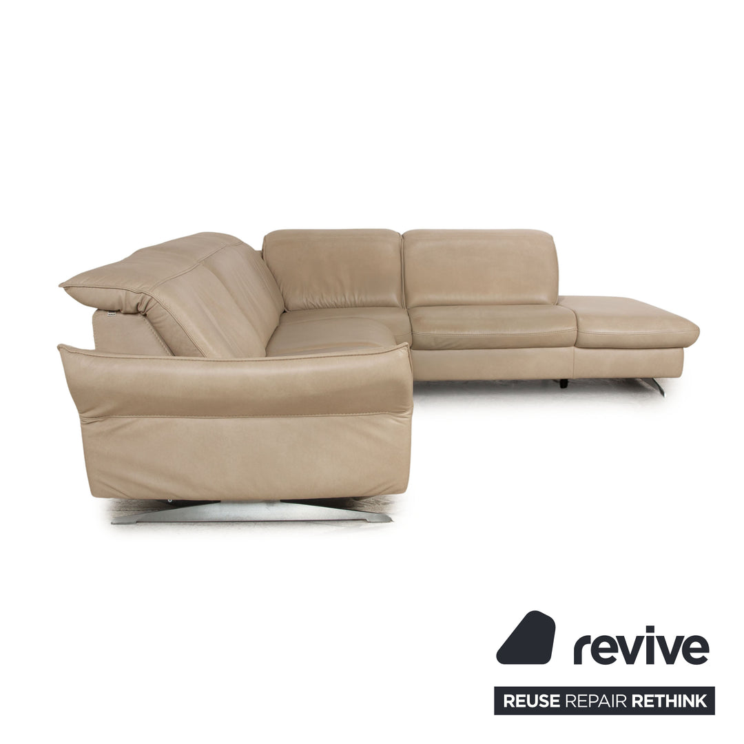 Hukla Davino Leather Corner Sofa Cream Grey Electronic &amp; Manual Function Sofa Couch