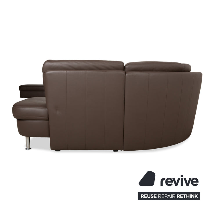 Hukla Leder Ecksofa und Hocker Braun Kastanie Sofa Couch Stauraum