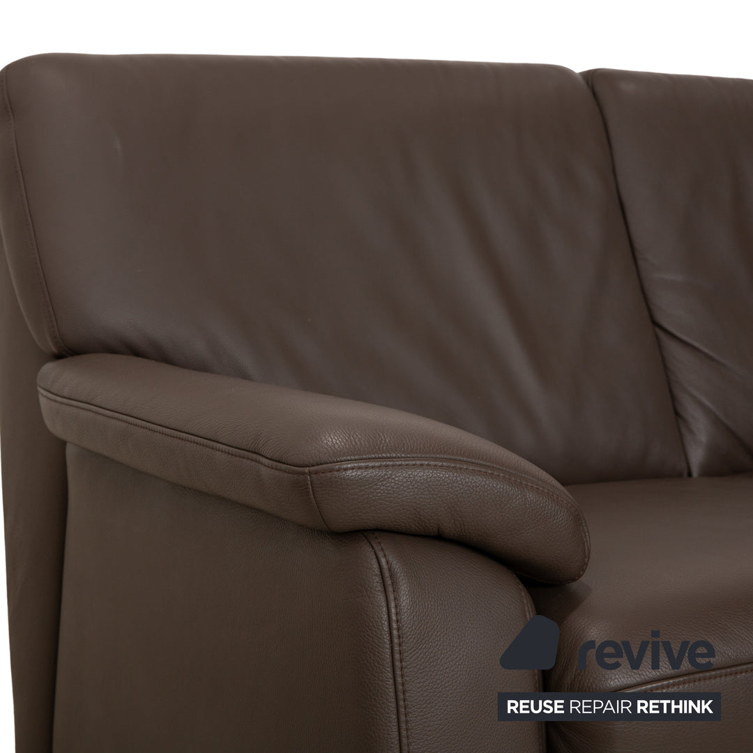 Hukla leather corner sofa and ottoman, brown chestnut sofa couch with storage space