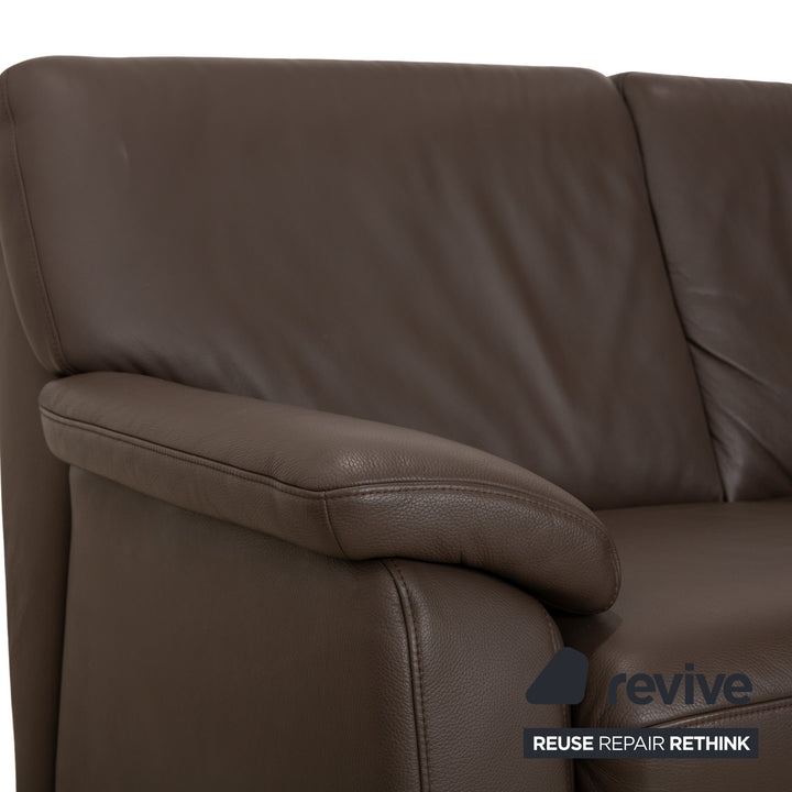 Hukla leather corner sofa and ottoman, brown chestnut sofa couch with storage space