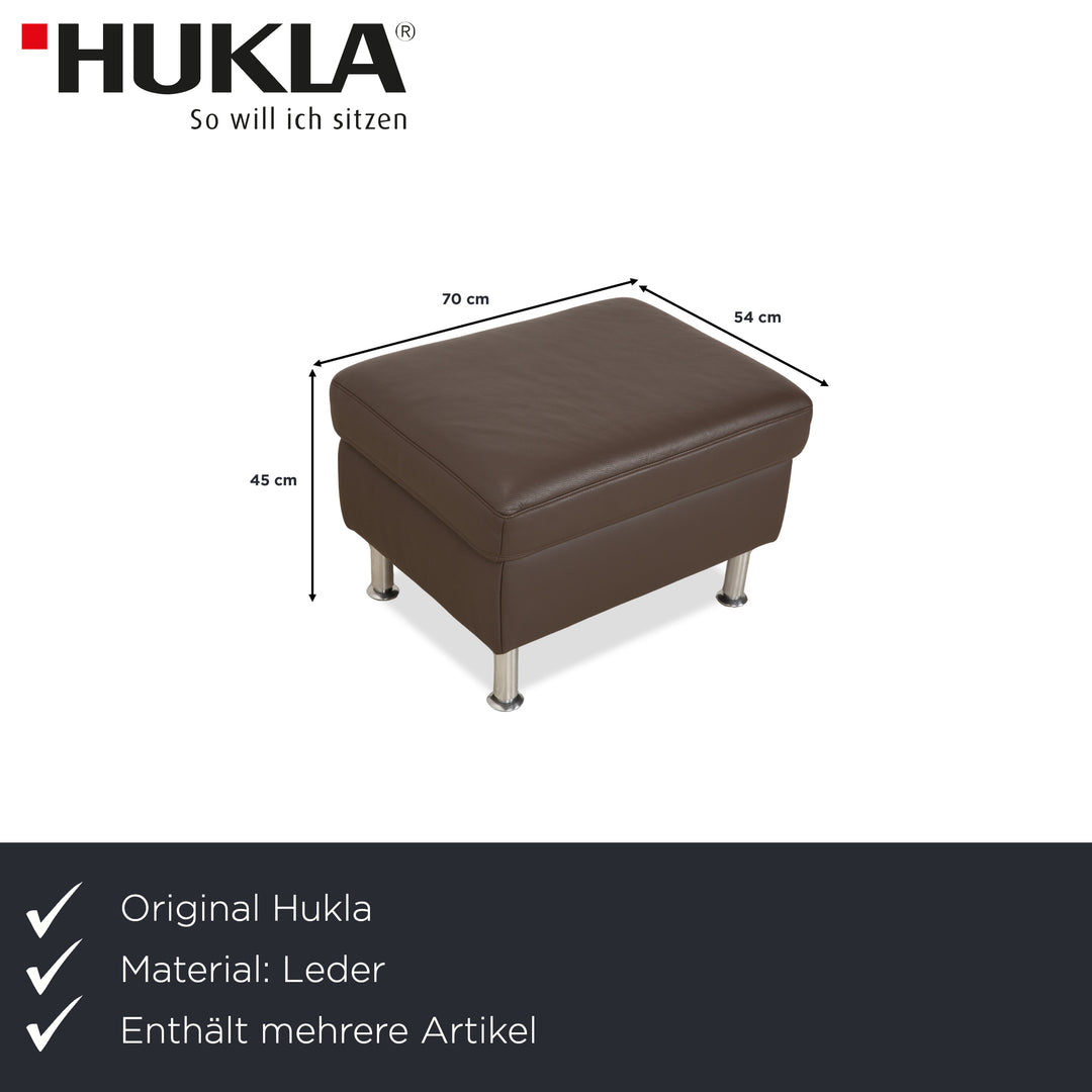 Hukla Leder Ecksofa und Hocker Braun Kastanie Sofa Couch Stauraum