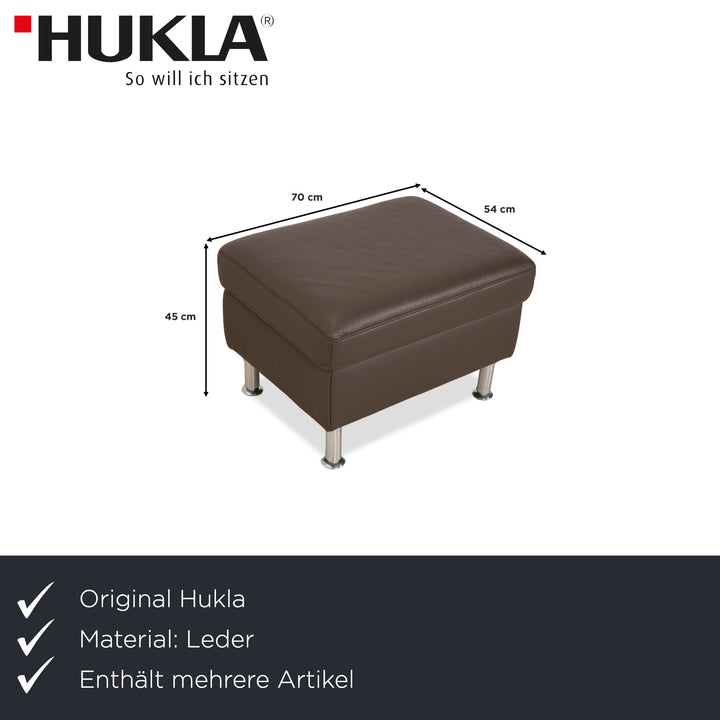 Hukla Leder Ecksofa und Hocker Braun Kastanie Sofa Couch Stauraum