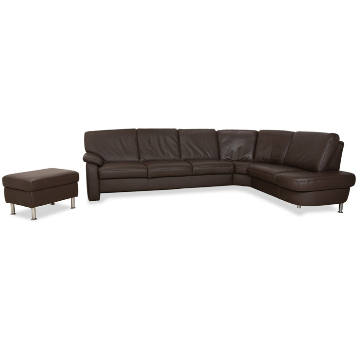 Hukla Leder Ecksofa und Hocker Braun Kastanie Sofa Couch Stauraum