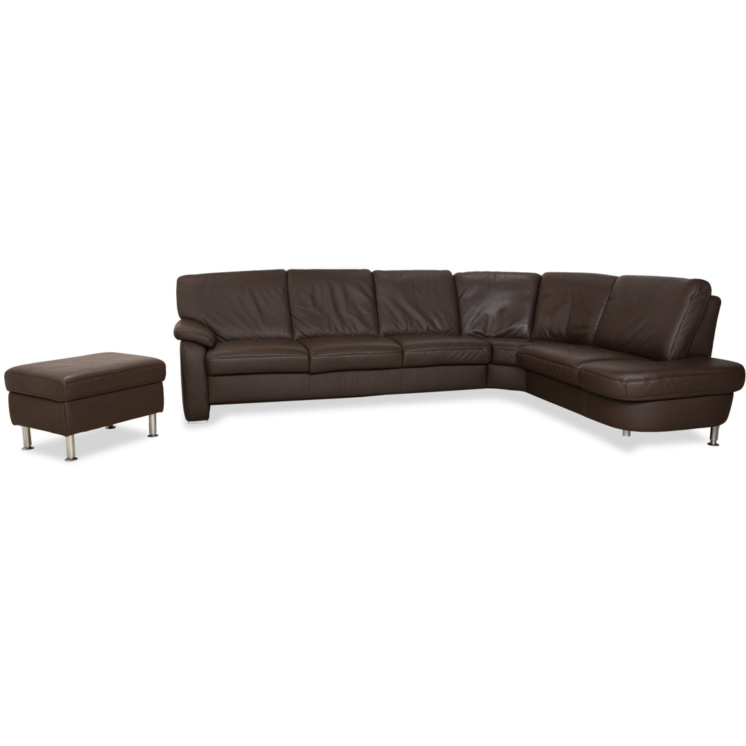 Hukla Leder Ecksofa und Hocker Braun Kastanie Sofa Couch Stauraum