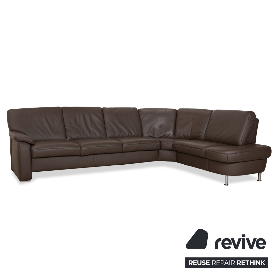 Hukla Leder Ecksofa und Hocker Braun Kastanie Sofa Couch Stauraum