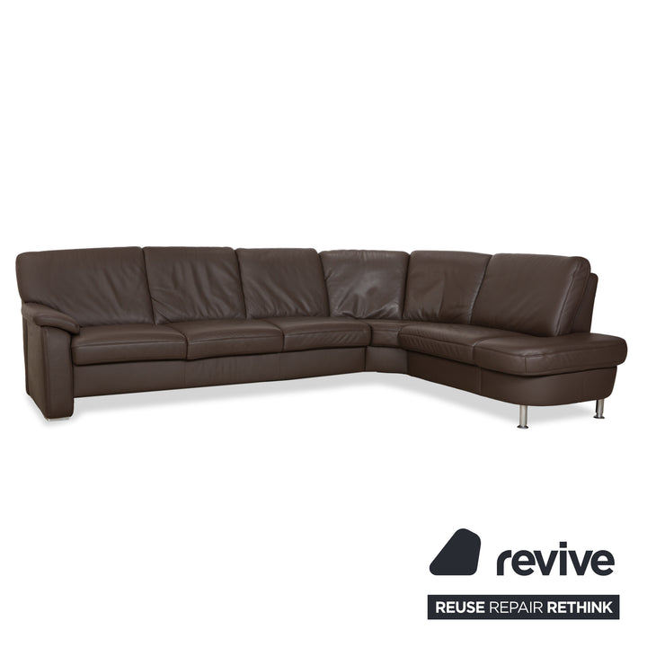 Hukla Leder Ecksofa und Hocker Braun Kastanie Sofa Couch Stauraum