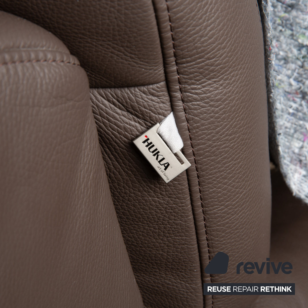 Hukla Leder Ecksofa und Hocker Braun Kastanie Sofa Couch Stauraum