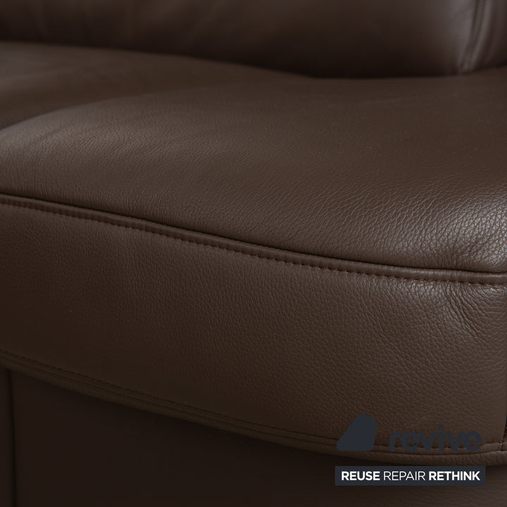 Hukla Leder Ecksofa und Hocker Braun Kastanie Sofa Couch Stauraum