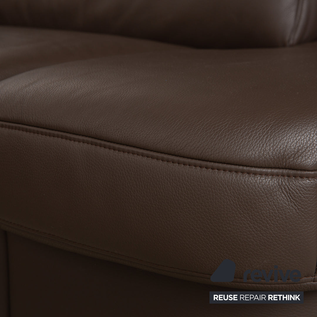 Hukla Leder Ecksofa und Hocker Braun Kastanie Sofa Couch Stauraum