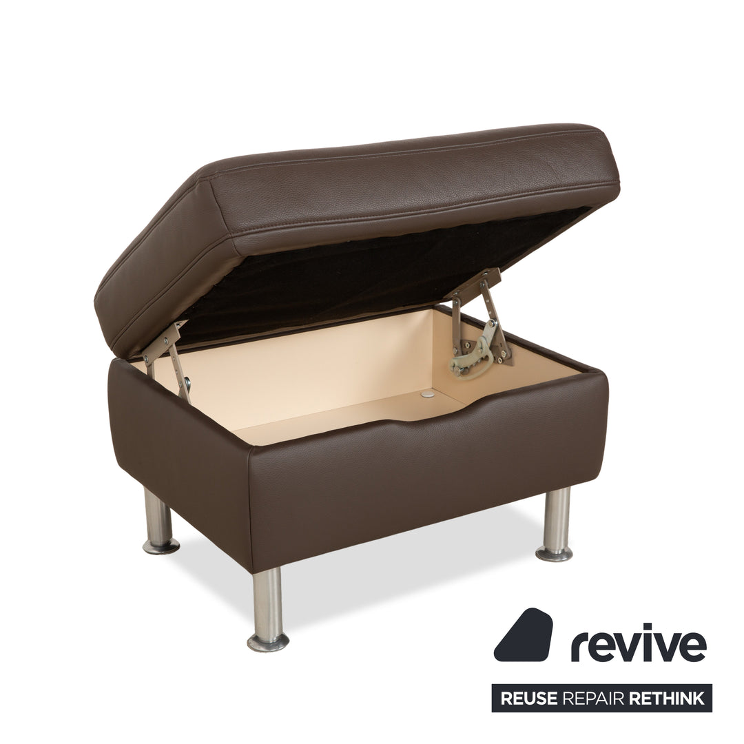 Hukla Leder Ecksofa und Hocker Braun Kastanie Sofa Couch Stauraum