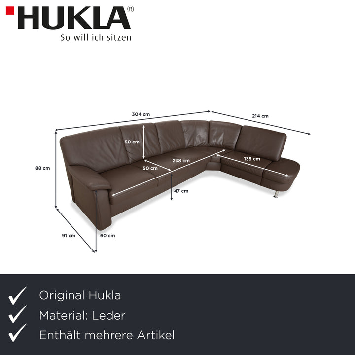 Hukla Leder Ecksofa und Hocker Braun Kastanie Sofa Couch Stauraum