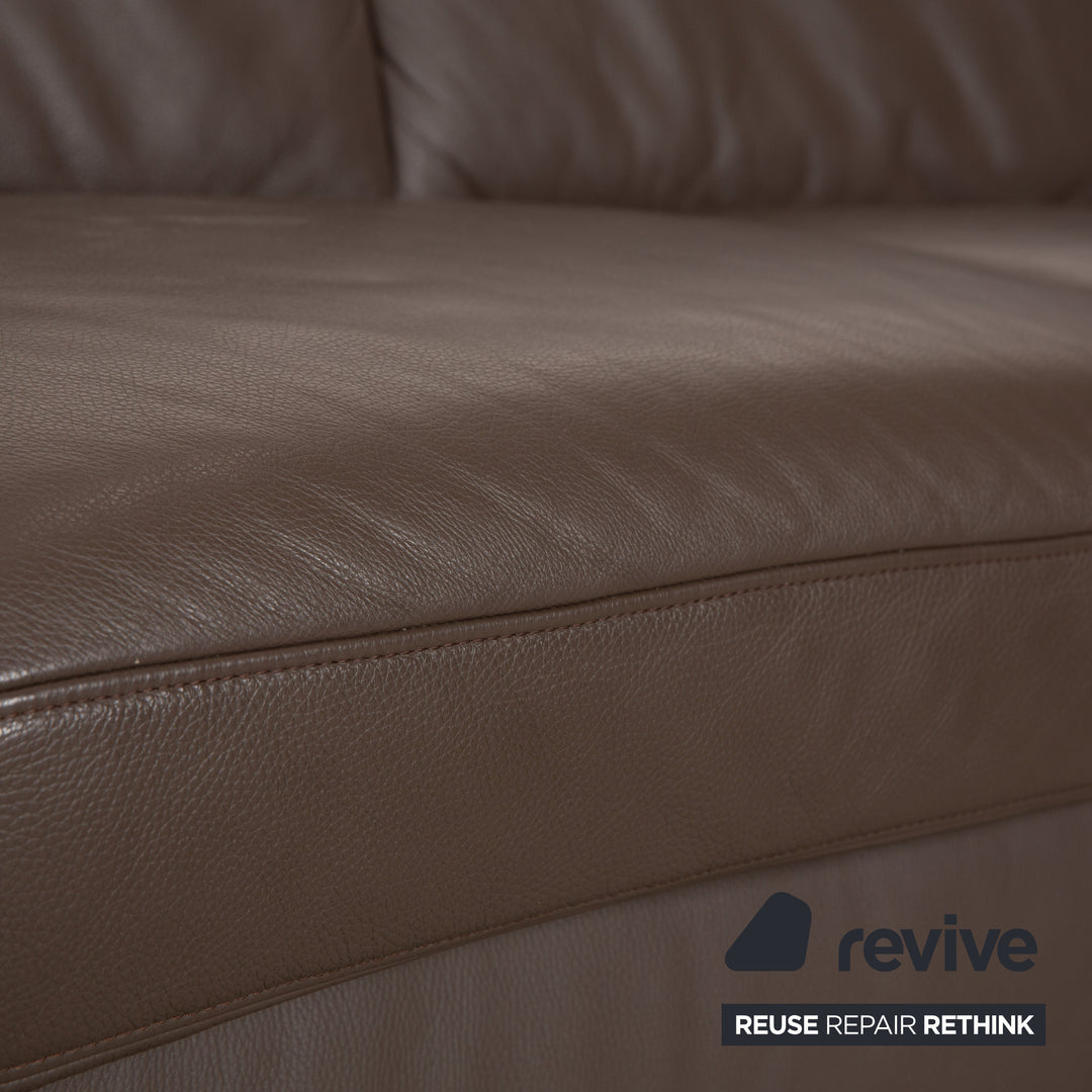 Hukla leather corner sofa and ottoman, brown chestnut sofa couch with storage space