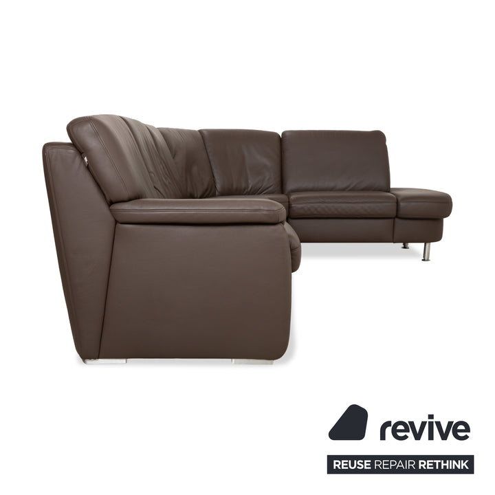 Hukla leather corner sofa and ottoman, brown chestnut sofa couch with storage space